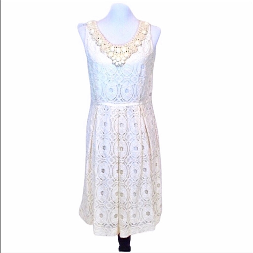 Dress Barn sleeveless embellished round neck side zip lace overlay dress
